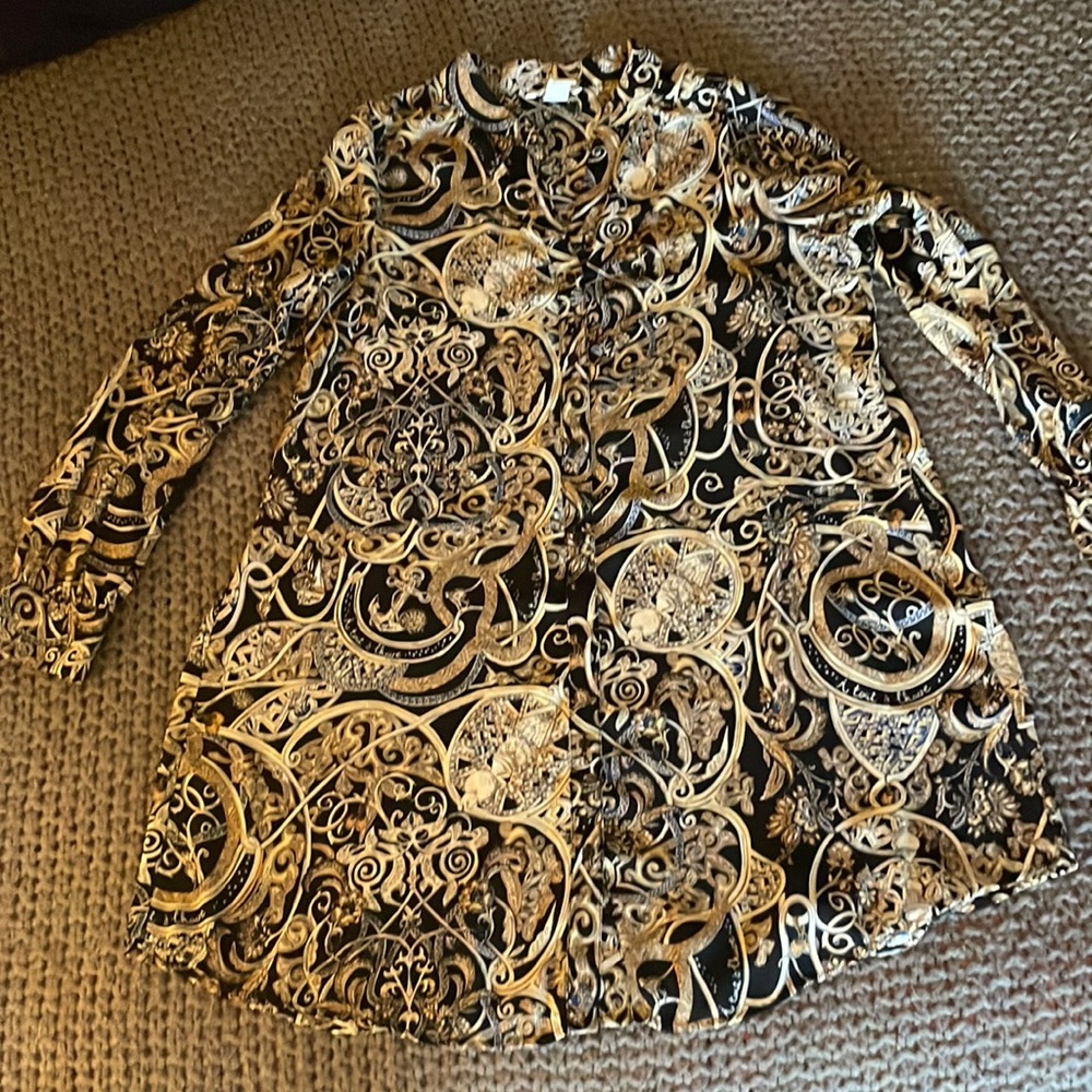 Black and Gold patterned shift dress